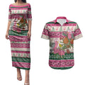 Aussie Galah Christmas Couples Matching Puletasi and Hawaiian Shirt Festive Knitted Pattern Inspired