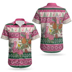 Aussie Galah Christmas Couples Matching Puletasi and Hawaiian Shirt Festive Knitted Pattern Inspired