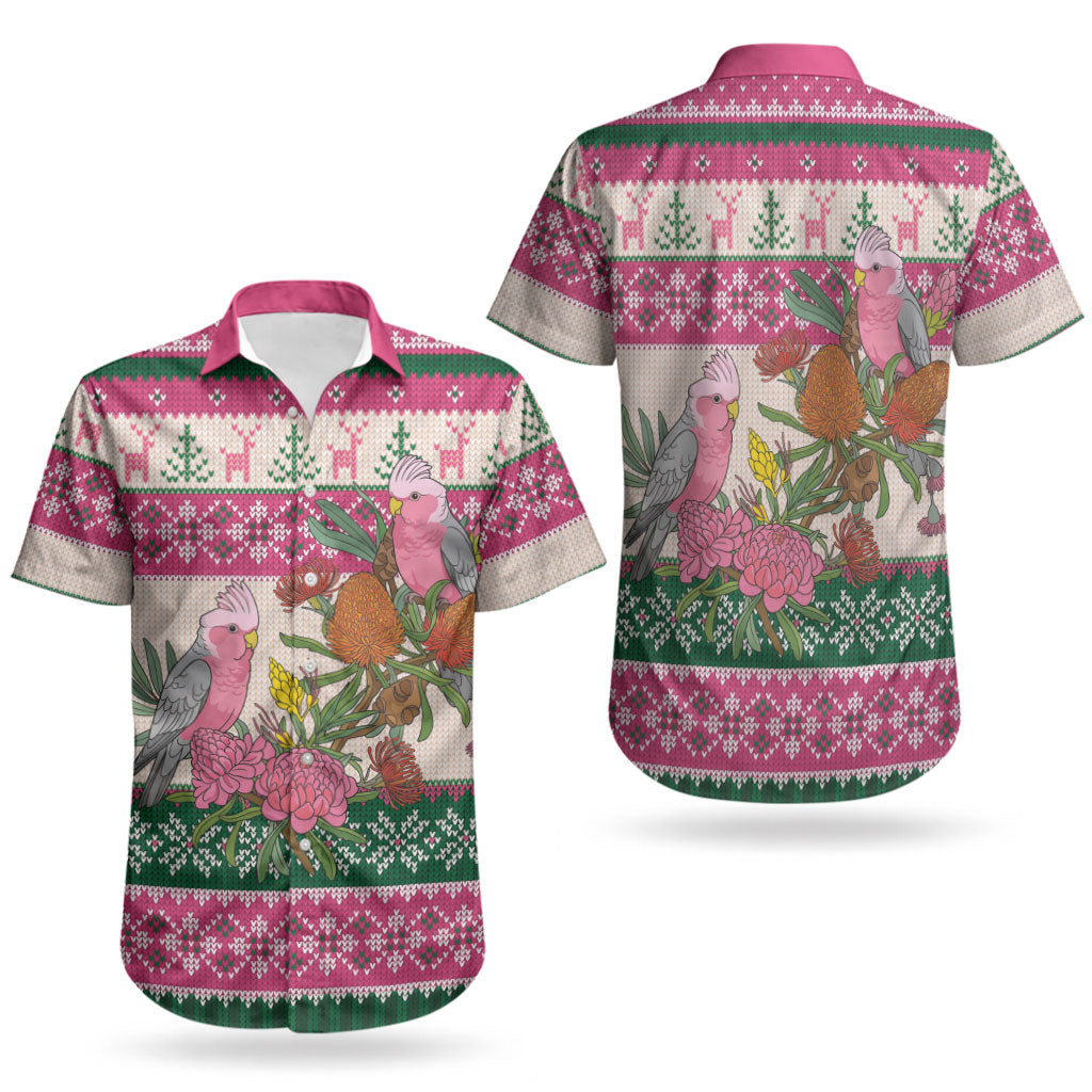Aussie Galah Christmas Couples Matching Puletasi and Hawaiian Shirt Festive Knitted Pattern Inspired