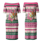 Aussie Galah Christmas Couples Matching Puletasi and Hawaiian Shirt Festive Knitted Pattern Inspired