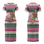 Aussie Galah Christmas Couples Matching Short Sleeve Bodycon Dress and Hawaiian Shirt Festive Knitted Pattern Inspired