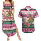 Aussie Galah Christmas Couples Matching Summer Maxi Dress and Hawaiian Shirt Festive Knitted Pattern Inspired