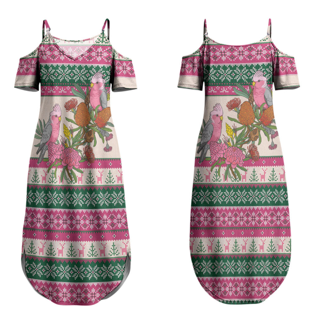 Aussie Galah Christmas Couples Matching Summer Maxi Dress and Hawaiian Shirt Festive Knitted Pattern Inspired