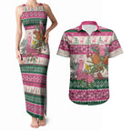 Aussie Galah Christmas Couples Matching Tank Maxi Dress and Hawaiian Shirt Festive Knitted Pattern Inspired