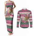 Aussie Galah Christmas Couples Matching Tank Maxi Dress and Long Sleeve Button Shirt Festive Knitted Pattern Inspired
