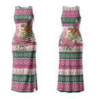 Aussie Galah Christmas Couples Matching Tank Maxi Dress and Long Sleeve Button Shirt Festive Knitted Pattern Inspired