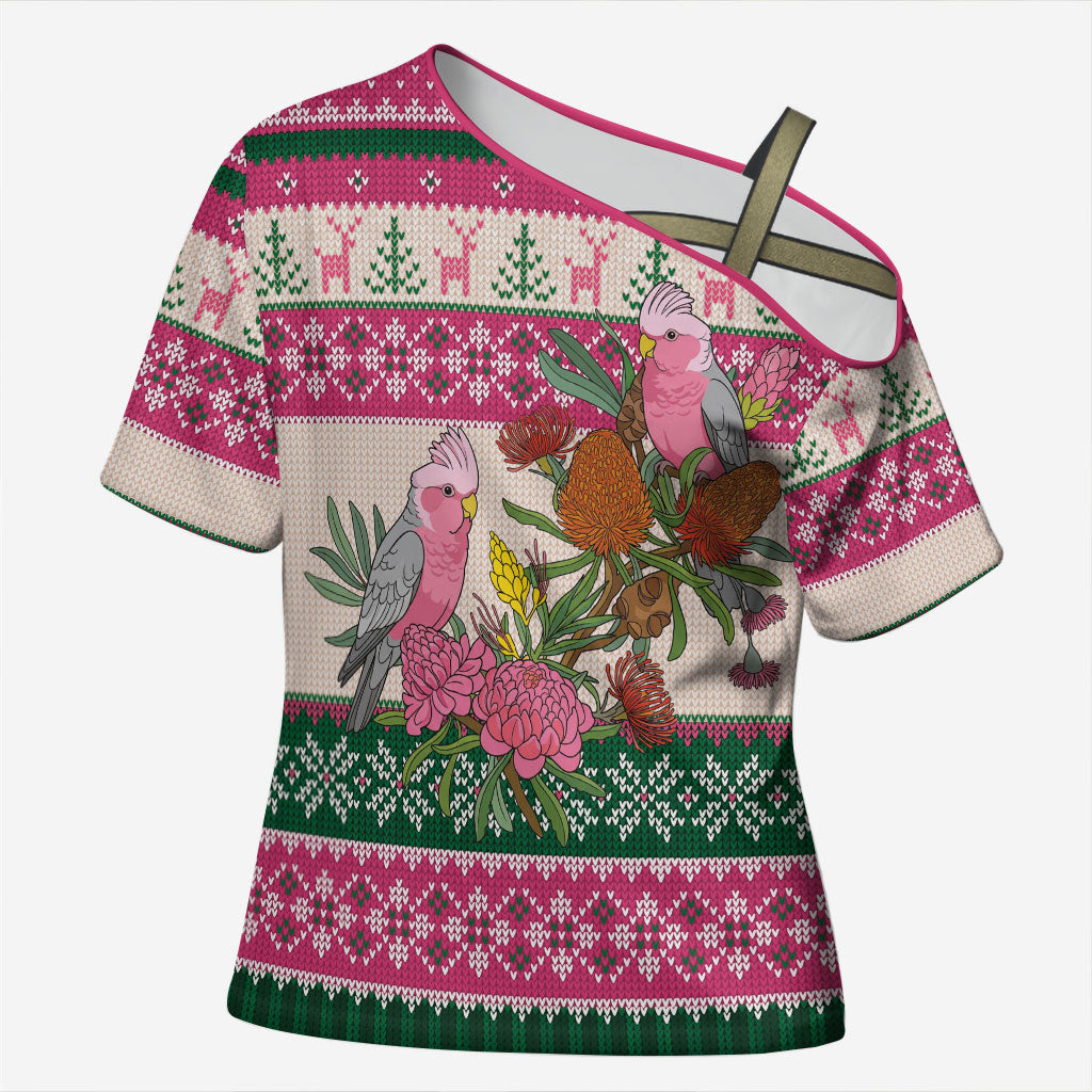 Aussie Galah Christmas Cross Shoulder Shirt Festive Knitted Pattern Inspired