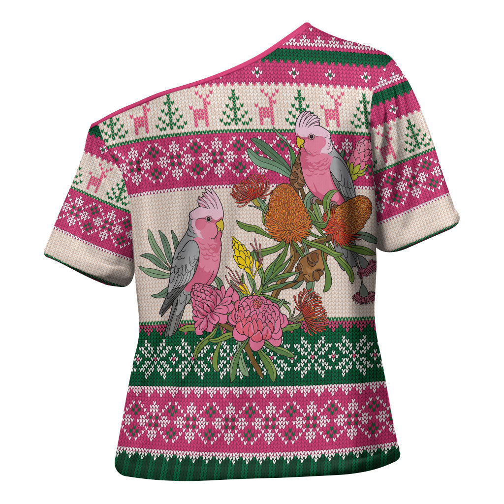 Aussie Galah Christmas Cross Shoulder Shirt Festive Knitted Pattern Inspired