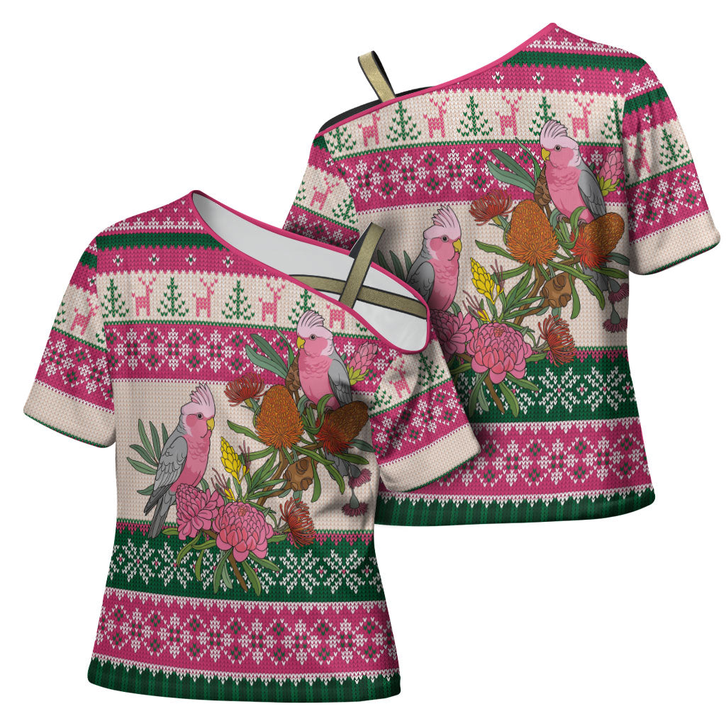 Aussie Galah Christmas Cross Shoulder Shirt Festive Knitted Pattern Inspired