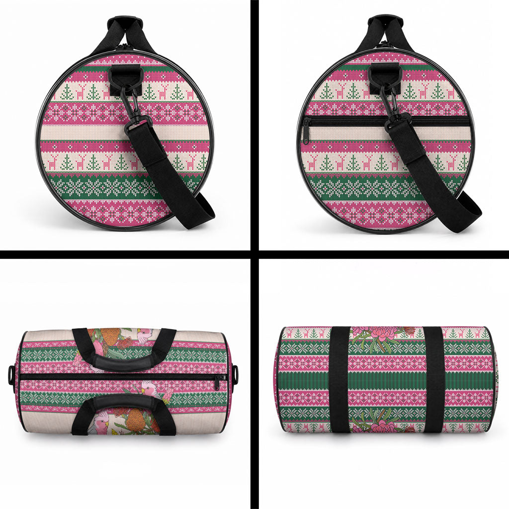 Aussie Galah Christmas Duffle Bag Festive Knitted Pattern Inspired