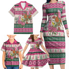 Aussie Galah Christmas Family Matching Long Sleeve Bodycon Dress and Hawaiian Shirt Festive Knitted Pattern Inspired