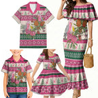 Aussie Galah Christmas Family Matching Mermaid Dress and Hawaiian Shirt Festive Knitted Pattern Inspired