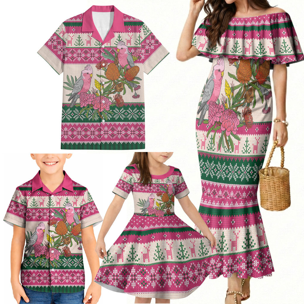 Aussie Galah Christmas Family Matching Mermaid Dress and Hawaiian Shirt Festive Knitted Pattern Inspired