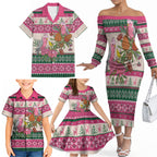Aussie Galah Christmas Family Matching Off The Shoulder Long Sleeve Dress and Hawaiian Shirt Festive Knitted Pattern Inspired