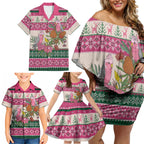 Aussie Galah Christmas Family Matching Off Shoulder Short Dress and Hawaiian Shirt Festive Knitted Pattern Inspired