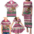 Aussie Galah Christmas Family Matching Puletasi and Hawaiian Shirt Festive Knitted Pattern Inspired