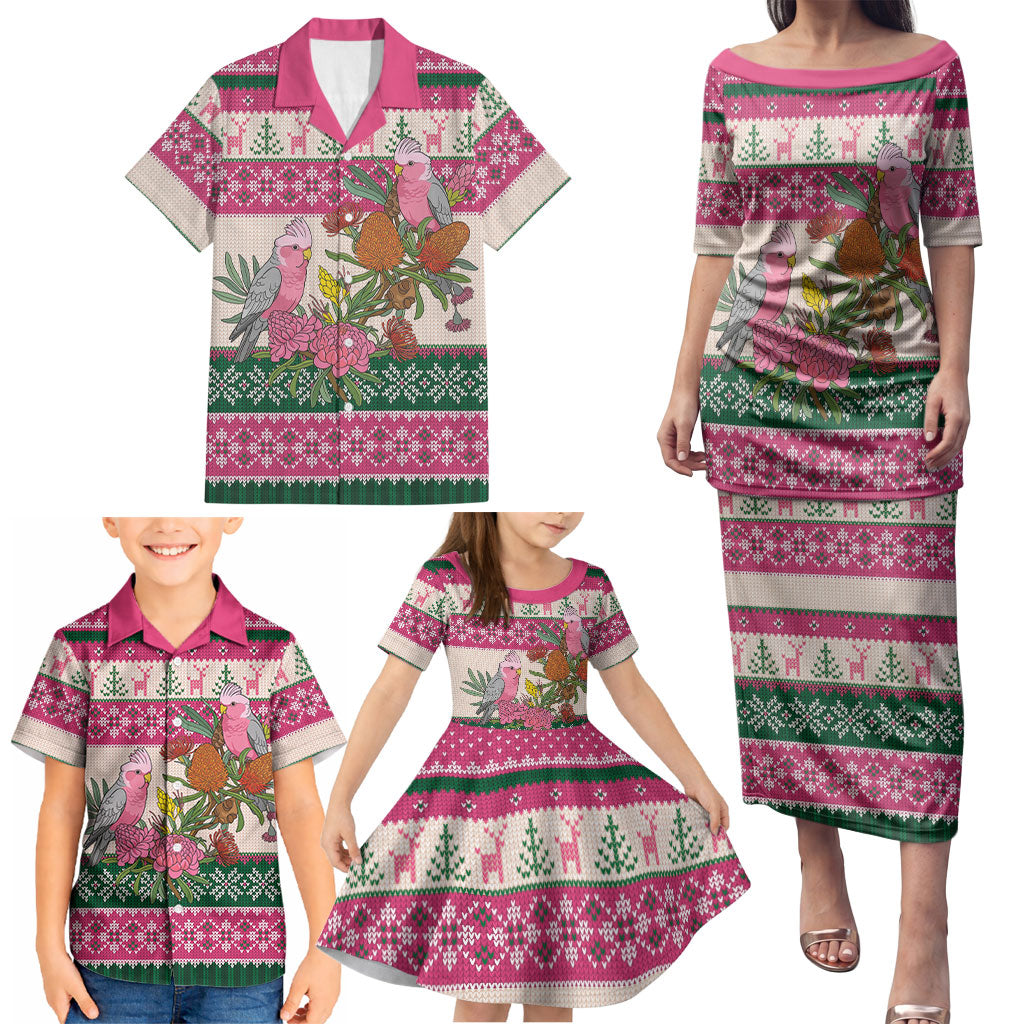 Aussie Galah Christmas Family Matching Puletasi and Hawaiian Shirt Festive Knitted Pattern Inspired