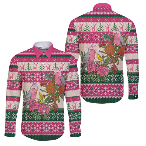 Aussie Galah Christmas Family Matching Puletasi and Hawaiian Shirt Festive Knitted Pattern Inspired