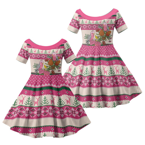 Aussie Galah Christmas Family Matching Puletasi and Hawaiian Shirt Festive Knitted Pattern Inspired