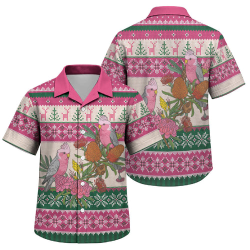Aussie Galah Christmas Family Matching Puletasi and Hawaiian Shirt Festive Knitted Pattern Inspired