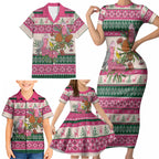 Aussie Galah Christmas Family Matching Short Sleeve Bodycon Dress and Hawaiian Shirt Festive Knitted Pattern Inspired