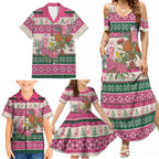 Aussie Galah Christmas Family Matching Summer Maxi Dress and Hawaiian Shirt Festive Knitted Pattern Inspired