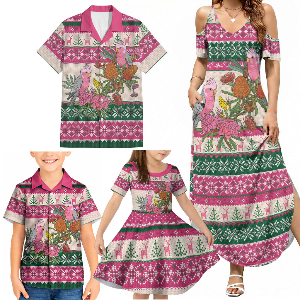 Aussie Galah Christmas Family Matching Summer Maxi Dress and Hawaiian Shirt Festive Knitted Pattern Inspired