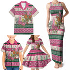 Aussie Galah Christmas Family Matching Tank Maxi Dress and Hawaiian Shirt Festive Knitted Pattern Inspired