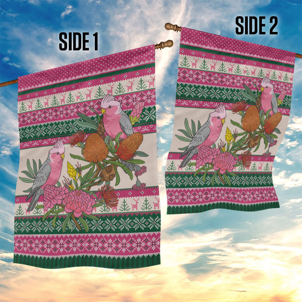 Aussie Galah Christmas Garden Flag Festive Knitted Pattern Inspired