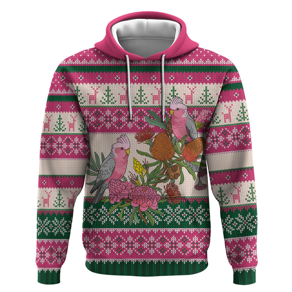 Aussie Galah Christmas Hoodie Festive Knitted Pattern Inspired