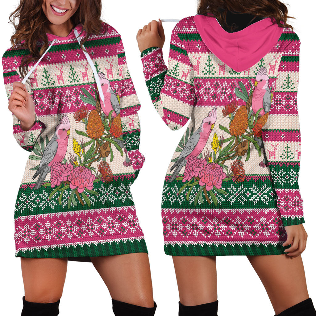 Aussie Galah Christmas Hoodie Dress Festive Knitted Pattern Inspired