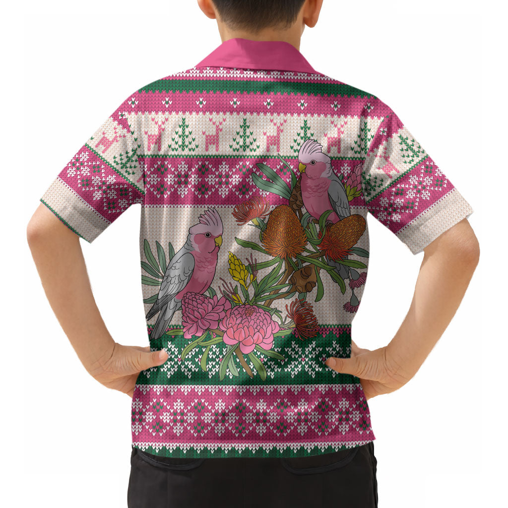 Aussie Galah Christmas Kid Hawaiian Shirt Festive Knitted Pattern Inspired