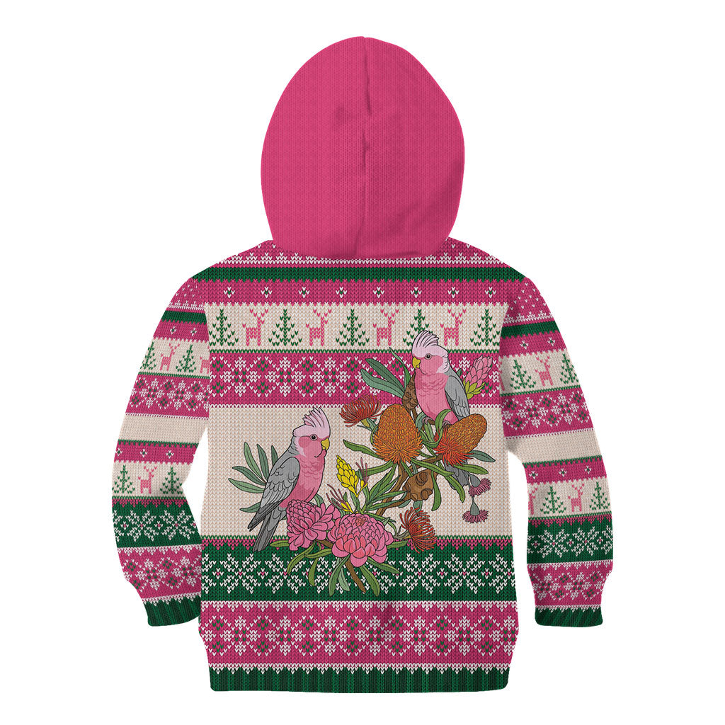 Aussie Galah Christmas Kid Hoodie Festive Knitted Pattern Inspired