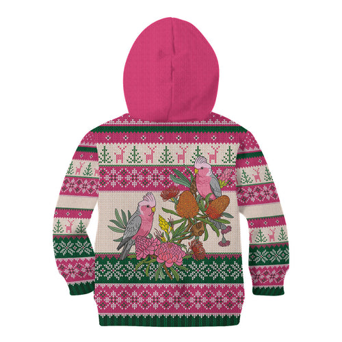 Aussie Galah Christmas Kid Hoodie Festive Knitted Pattern Inspired