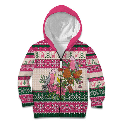 Aussie Galah Christmas Kid Hoodie Festive Knitted Pattern Inspired