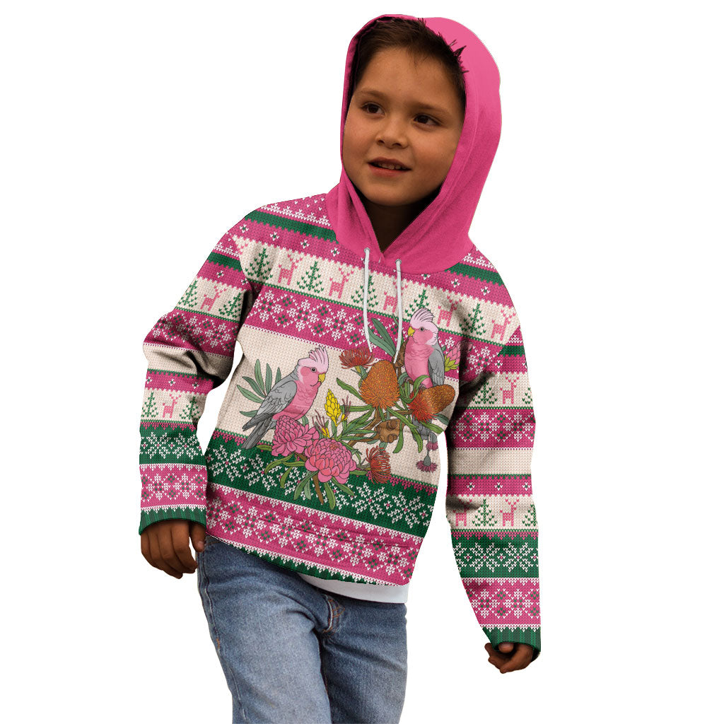 Aussie Galah Christmas Kid Hoodie Festive Knitted Pattern Inspired