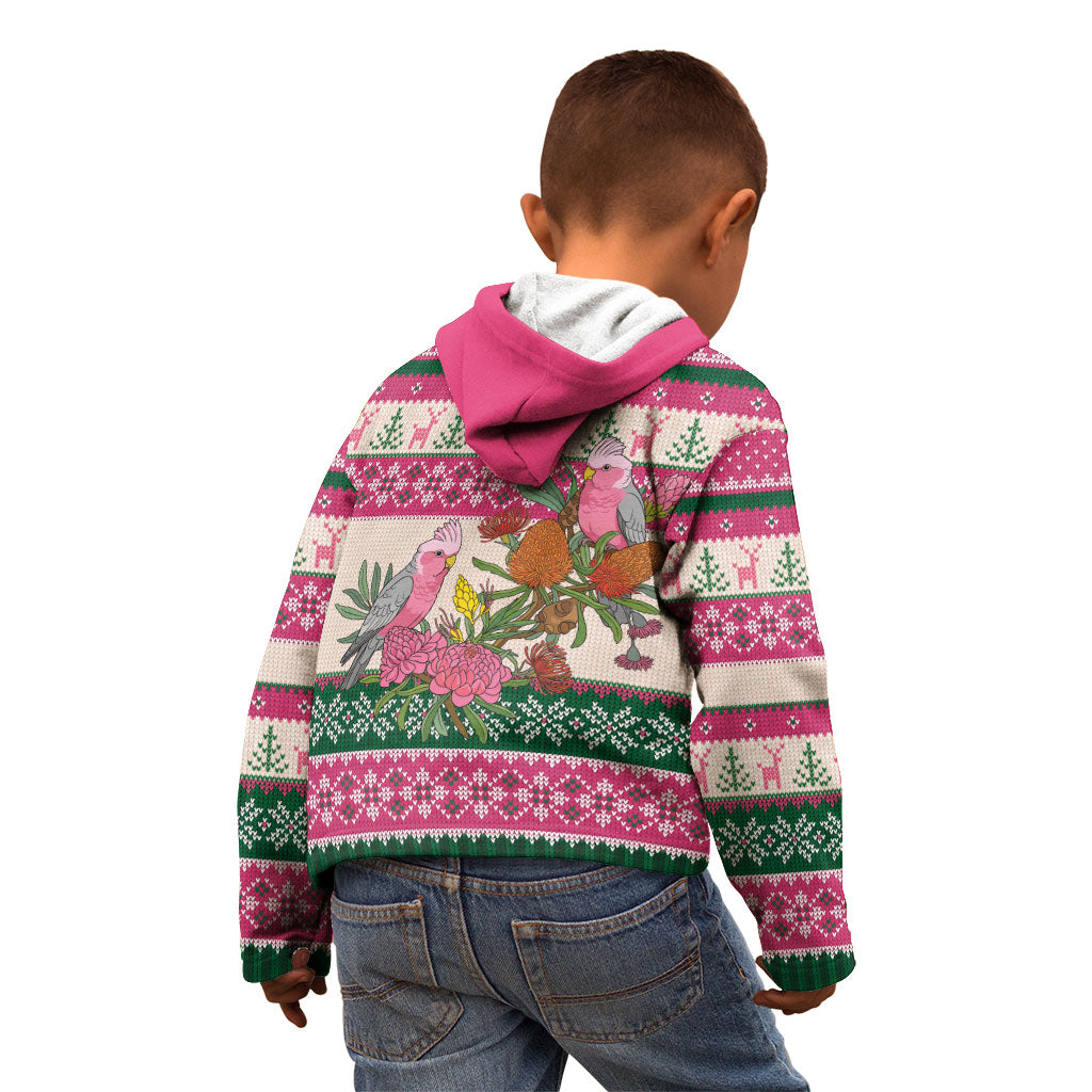 Aussie Galah Christmas Kid Hoodie Festive Knitted Pattern Inspired