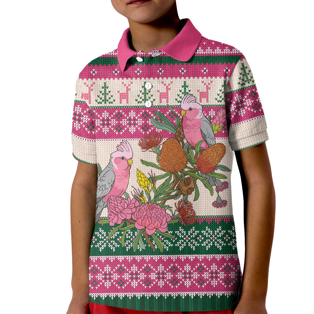 Aussie Galah Christmas Kid Polo Shirt Festive Knitted Pattern Inspired