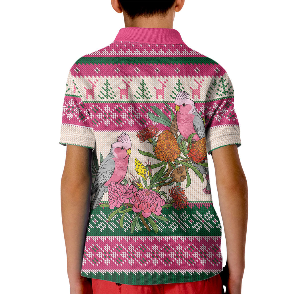 Aussie Galah Christmas Kid Polo Shirt Festive Knitted Pattern Inspired