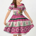 Aussie Galah Christmas Kid Short Sleeve Dress Festive Knitted Pattern Inspired