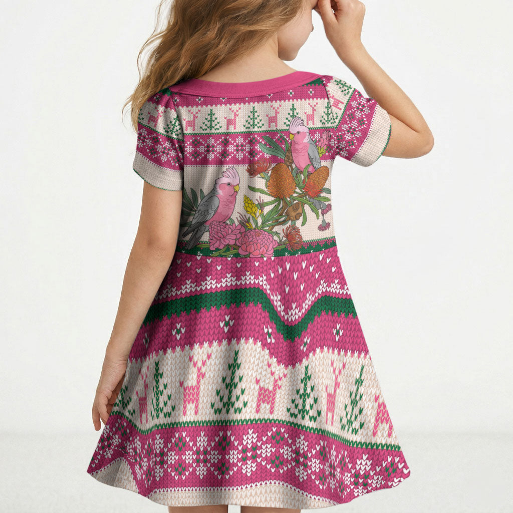 Aussie Galah Christmas Kid Short Sleeve Dress Festive Knitted Pattern Inspired
