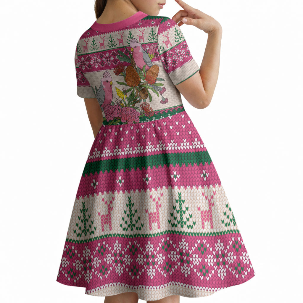 Aussie Galah Christmas Kid Short Sleeve Dress Festive Knitted Pattern Inspired