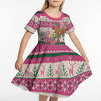 Aussie Galah Christmas Kid Short Sleeve Dress Festive Knitted Pattern Inspired