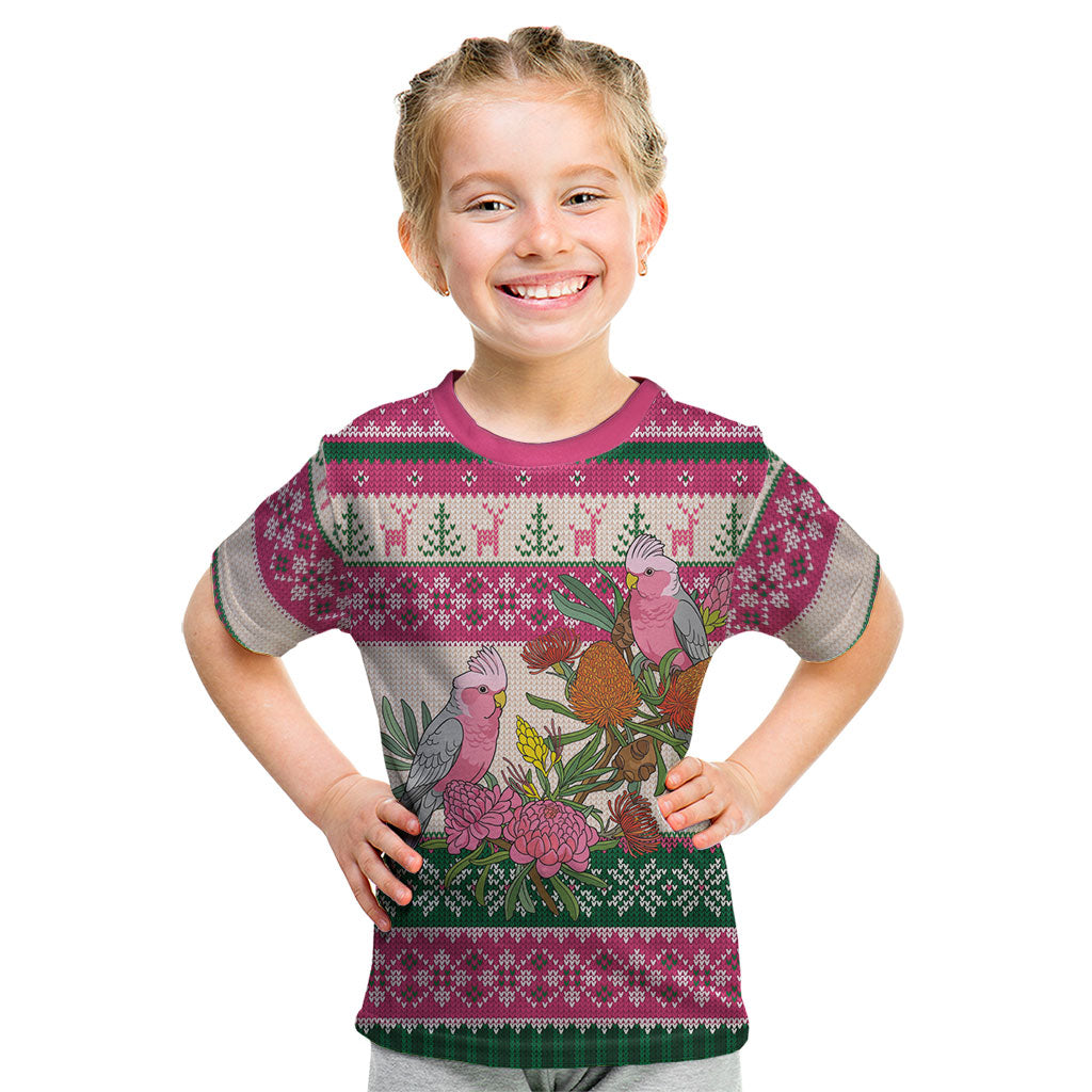 Aussie Galah Christmas Kid T Shirt Festive Knitted Pattern Inspired
