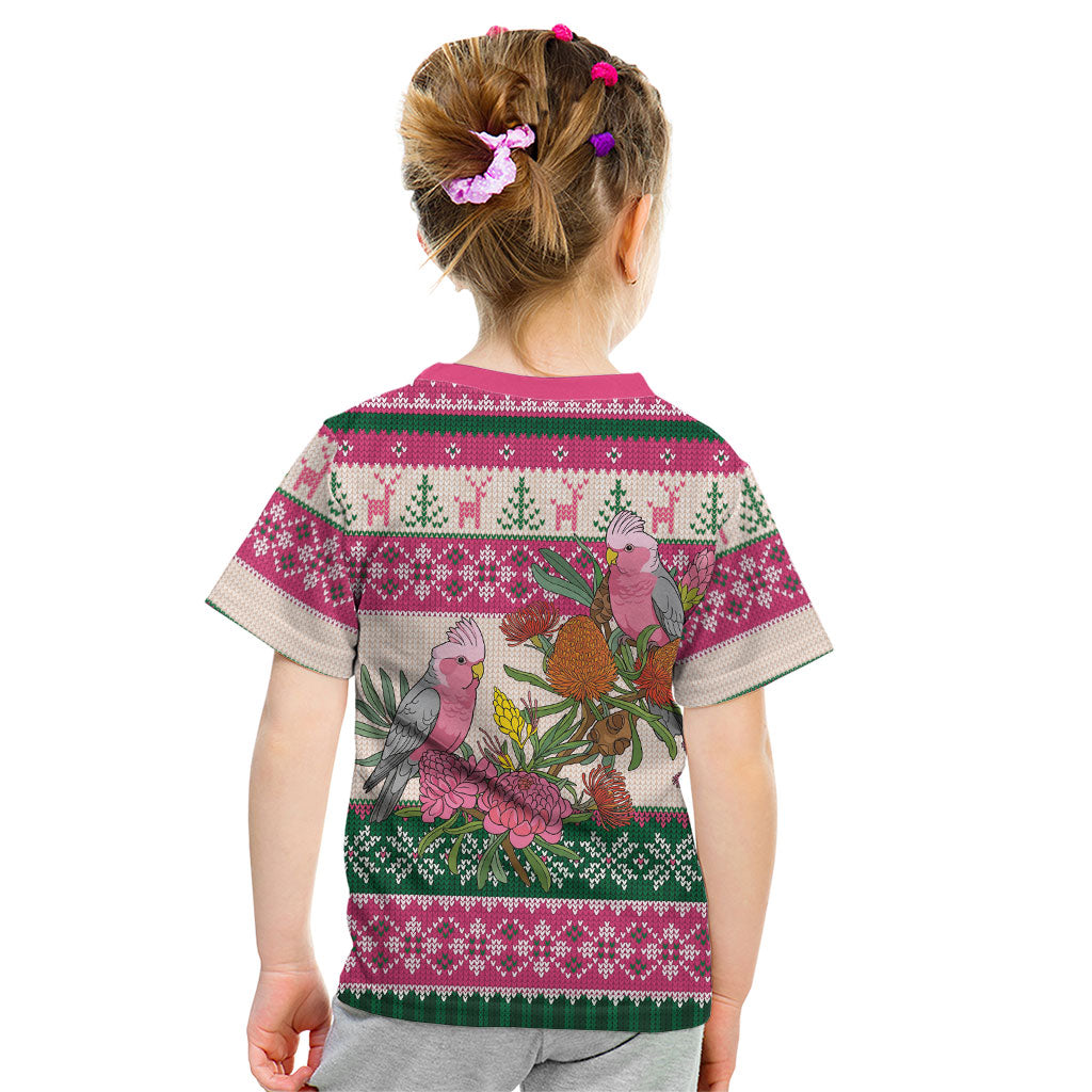 Aussie Galah Christmas Kid T Shirt Festive Knitted Pattern Inspired
