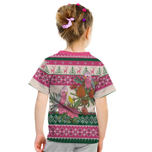 Aussie Galah Christmas Kid T Shirt Festive Knitted Pattern Inspired