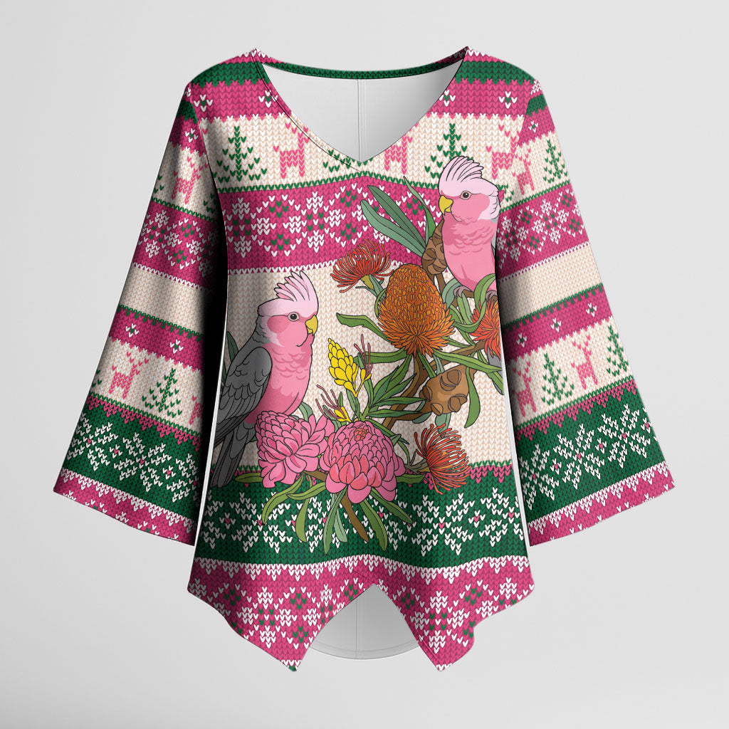 Aussie Galah Christmas Kimono Sleeve Blouse Festive Knitted Pattern Inspired