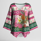 Aussie Galah Christmas Kimono Sleeve Blouse Festive Knitted Pattern Inspired
