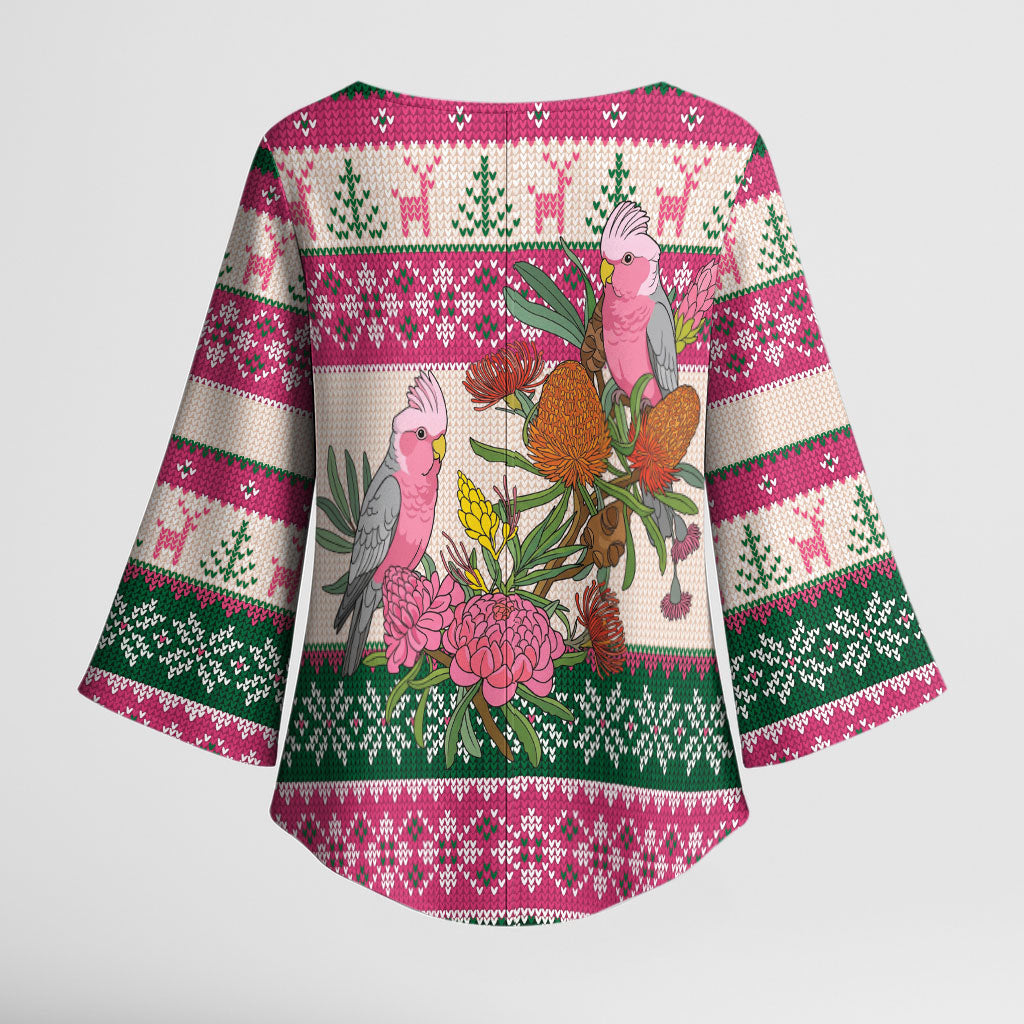 Aussie Galah Christmas Kimono Sleeve Blouse Festive Knitted Pattern Inspired