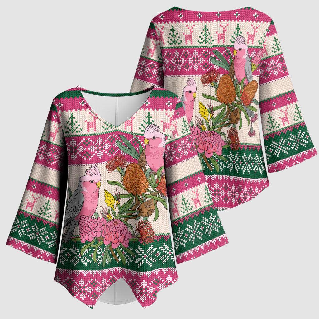 Aussie Galah Christmas Kimono Sleeve Blouse Festive Knitted Pattern Inspired